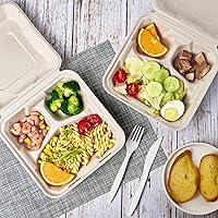 Vista 5 de ECOLipak Paquete de 50 recipientes con forma de ostra para llevar, recipientes de alimentos para llevar 100% compostables y desechables, recipientes