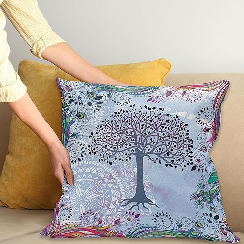 Miniatura 2 de Ambesonne Funda de cojín con diseño de árbol de la vida, diseño de plumas de pavo real, diseño tribal vintage, ilustración de flora prehistórica,