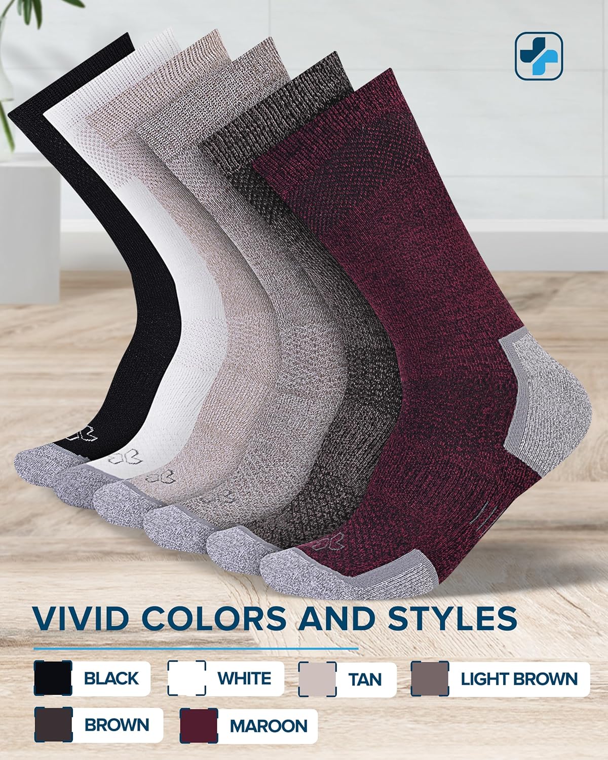 Doctor's Select Bamboo Viscose Black Diabetic Socks for Men - 6 Pairs Crew Stretch Top Mens Diabetic Socks - Image 4