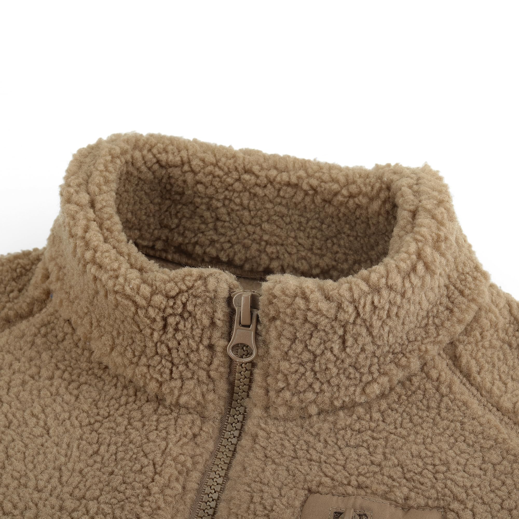Bambini Piccoli Pile Polare Gilet Addensare Bambini Colletto Rialzato Zip Smanicato Giacca Genitore-Figlio Autunno Inverno Top Capispalla con Tasche, Marrone 120