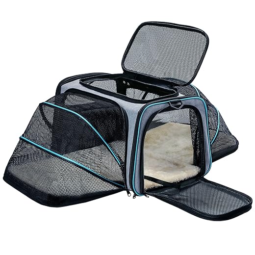 Cat Dog Carrier - Airline Approved Expandable Soft-Sided Pet Carrier with Removable Fleece Pad and Pockets, for Cats/Puppy and Small Animals Large(2 side expandable)