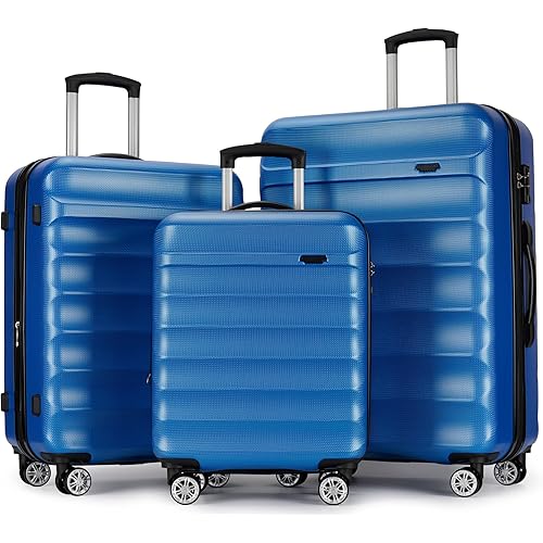 3-Piece Luggage Set with TSA Locks, Expandable, and Friction-Resistant in Wathet - Includes 20", 24" & 28" Spinner Suitcases
