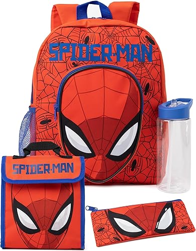 Marvel Spider-Man - Juego de mochila para niños Juego de mochila roja de 4 piezas para niños con bolsa escolar, estuche para lápices, bolsa de