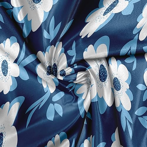 Miniatura 4 de Ambesonne Flower Fabric by The Yard, Daisy Blossom Botany Spring Bouquets Summer Flourishing Petals Print, Decorative Satin Fabric for Home Textiles