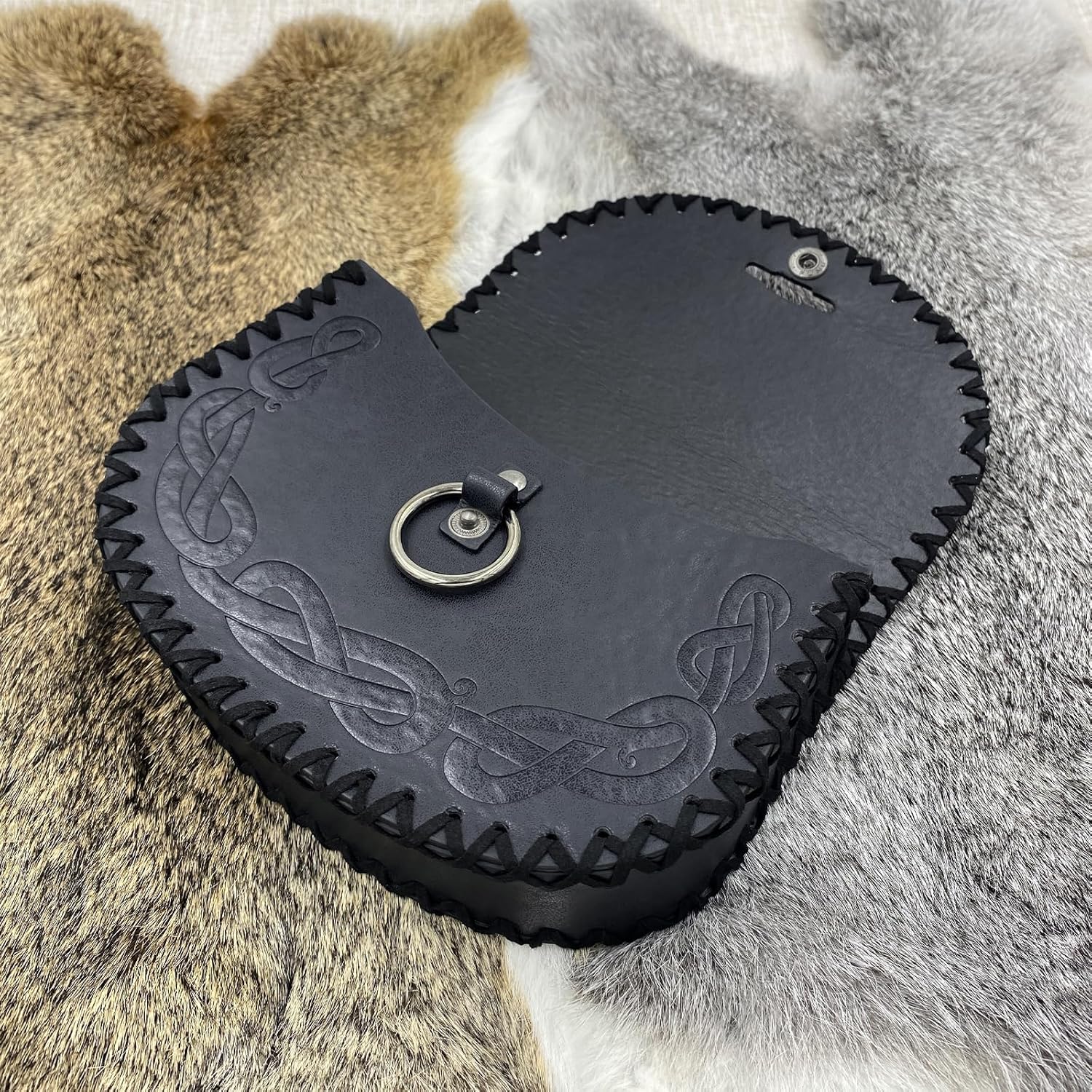 HiiFeuer Medieval Embossed O Ring Belt with Nordic Embossed Belt Bag, Vintage Faux Leather Belt and Belt Pouch Set for LARP - Image 4