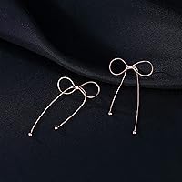 Vista 6 de Reffeer Solid 925 Sterling Silver Bow Drop Earrings Dangle for Women Teens Bowknot Dangle Earrings Studs