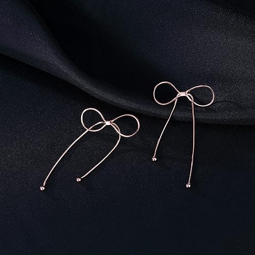Miniatura 6 de Reffeer Solid 925 Sterling Silver Bow Drop Earrings Dangle for Women Teens Bowknot Dangle Earrings Studs