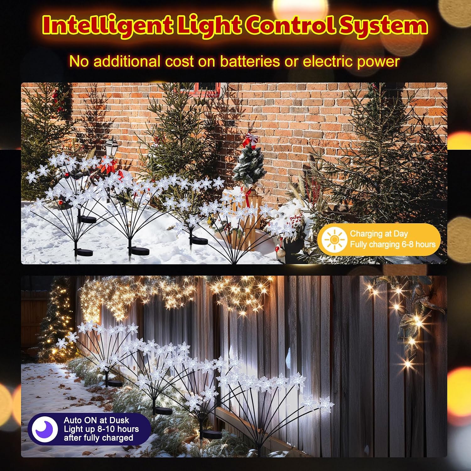 Rossesay 4 Pack Christmas Solar Snowflake Lights Winter Outdoor Decoration 40 LED with 2 Modes Solar Lights Xmas Decorations Outdoor for Garden Yard Pathway Walkway