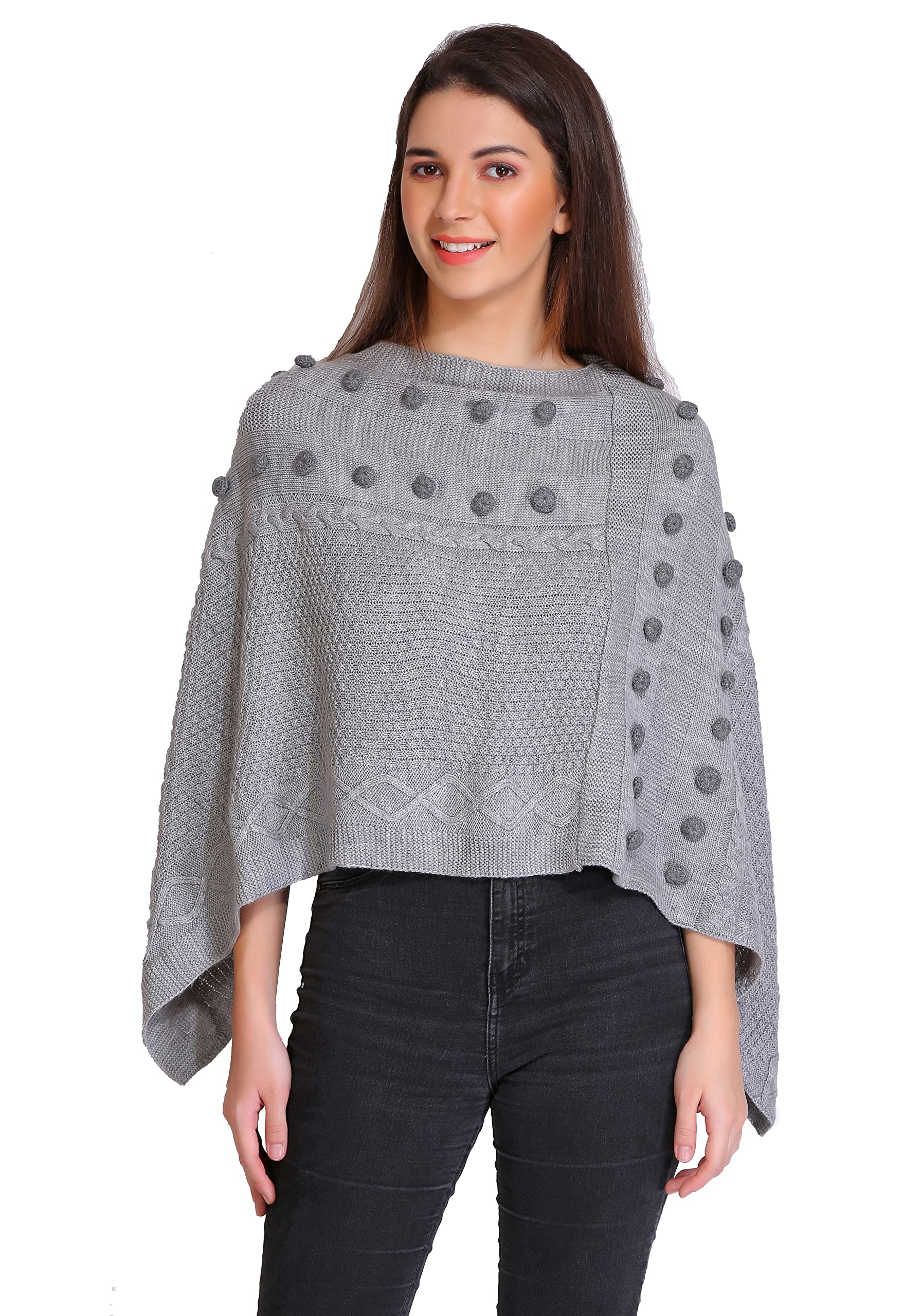 Hand Crafted Bobble Poncho Grey-image-45