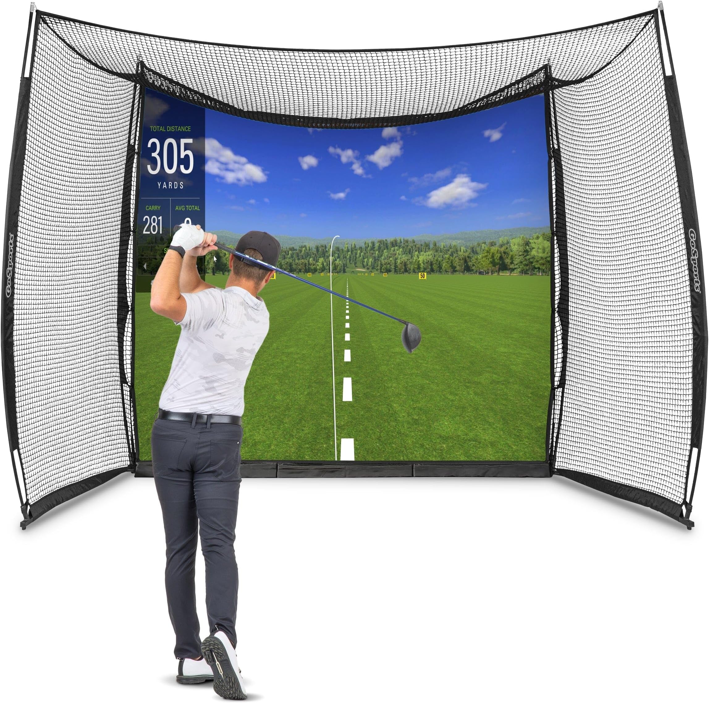 GoSports Range Cage 10 ft x 8 ft Golf Net Cage – Indoor & Outdoor Golf Practice Net for Full Swing Training and Home Golf Simulator Setups