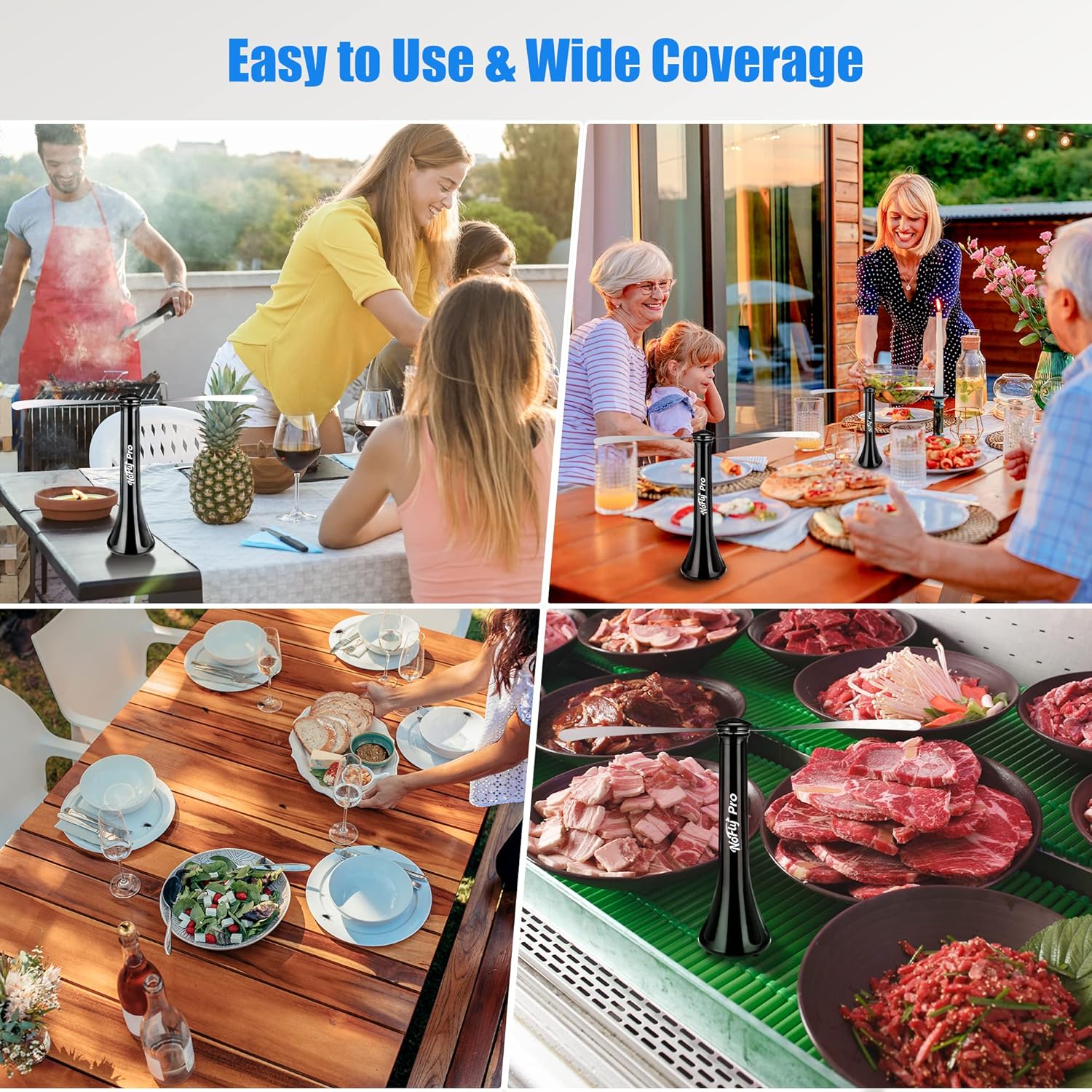 Fly Fans for Tables, Outdoor Fly Repellent Fna (White, 4 Pack)