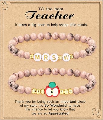 Teacher Appreciation Gifts for Women,Teacher Must Haves Initial Bracelet Mrs Miss End of Year Teacher Gifts Thank You for Helping Me Grow Music Math Science Teachers Bracelets Retirement 2 Set Jewelry