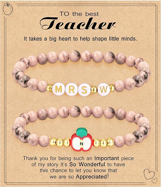 Teacher Appreciation Gifts for Women,Teacher Must Haves Initial Bracelet Mrs Miss End of Year Teacher Gifts Thank You for Helping Me Grow Music Math Science Teachers Bracelets Retirement 2 Set Jewelry