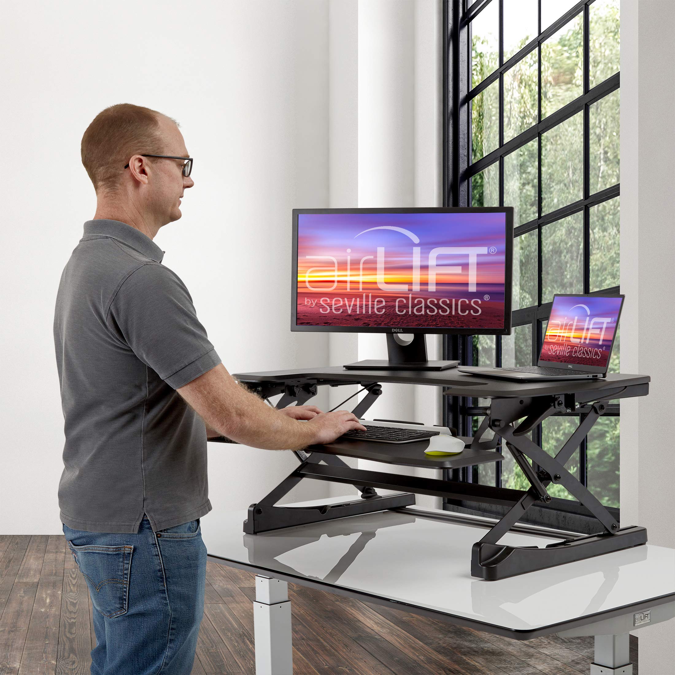 Seville Classics Airlift Height Adjustable Sit Converter Workstation