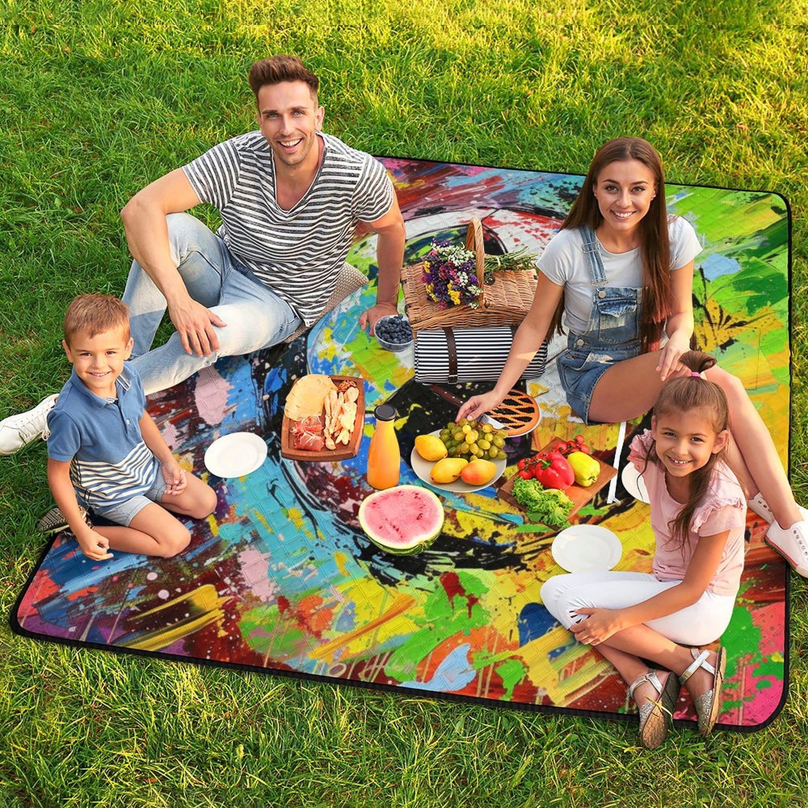 Nadruk 3D, piłka nożna, koc piknikowy, sport, duży, koc piknikowy, składany, wodoodporny, bardzo duży koc piknikowy dla rodziny, na plażę, wędrówki, kemping, 200 x 200 cm