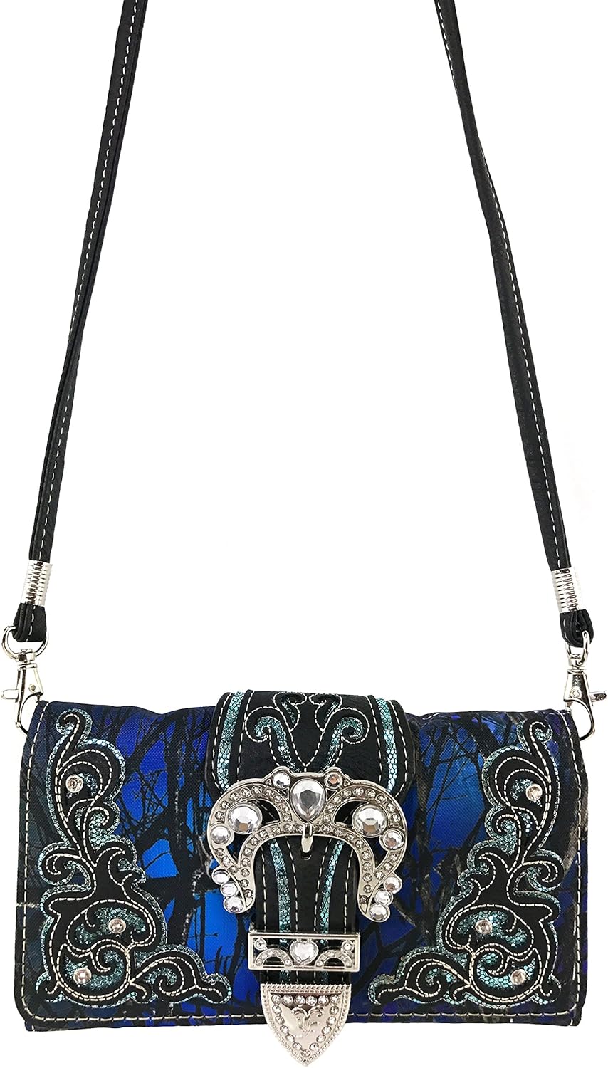 Justin West Camouflage Tree Branches Bling Rhinestone Cross Wings Buckle Crossbody Chain Messenger and Purse - Image 7