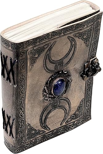 Miniatura 3 de AzureGreen - 3 Moon Black Lapiz Journal - Gemstone Studded Handmade Vintage Writing Notebook, Unlined (Vintage Off-white, 3 Moon Plain Paper)