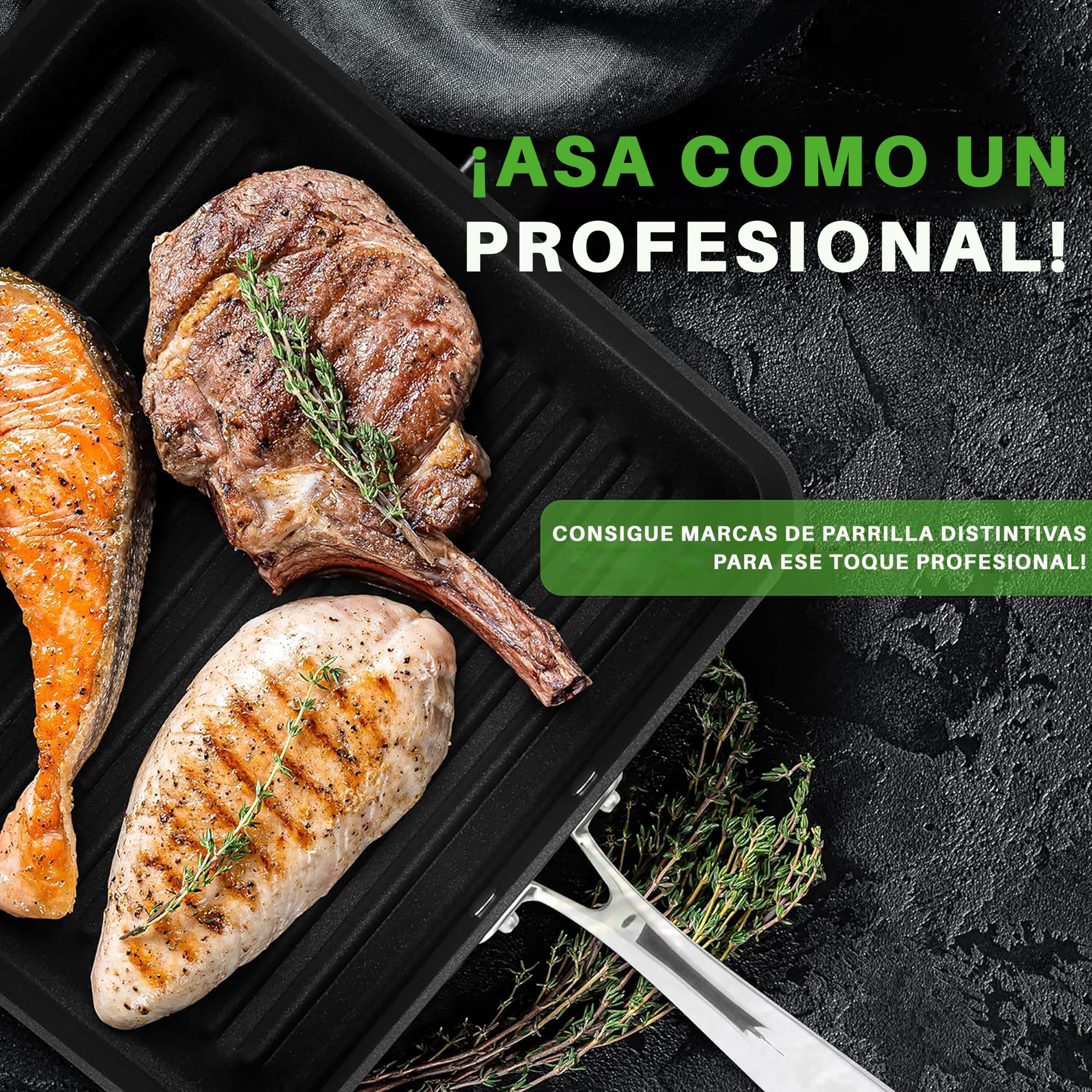 Nutrichef sarten parrilla, Grill, 11”, Cuadrada, Anodizada, Asador, Plancha cocina, Antiadherente, Asas reforzadas, Apto para lavavajillas