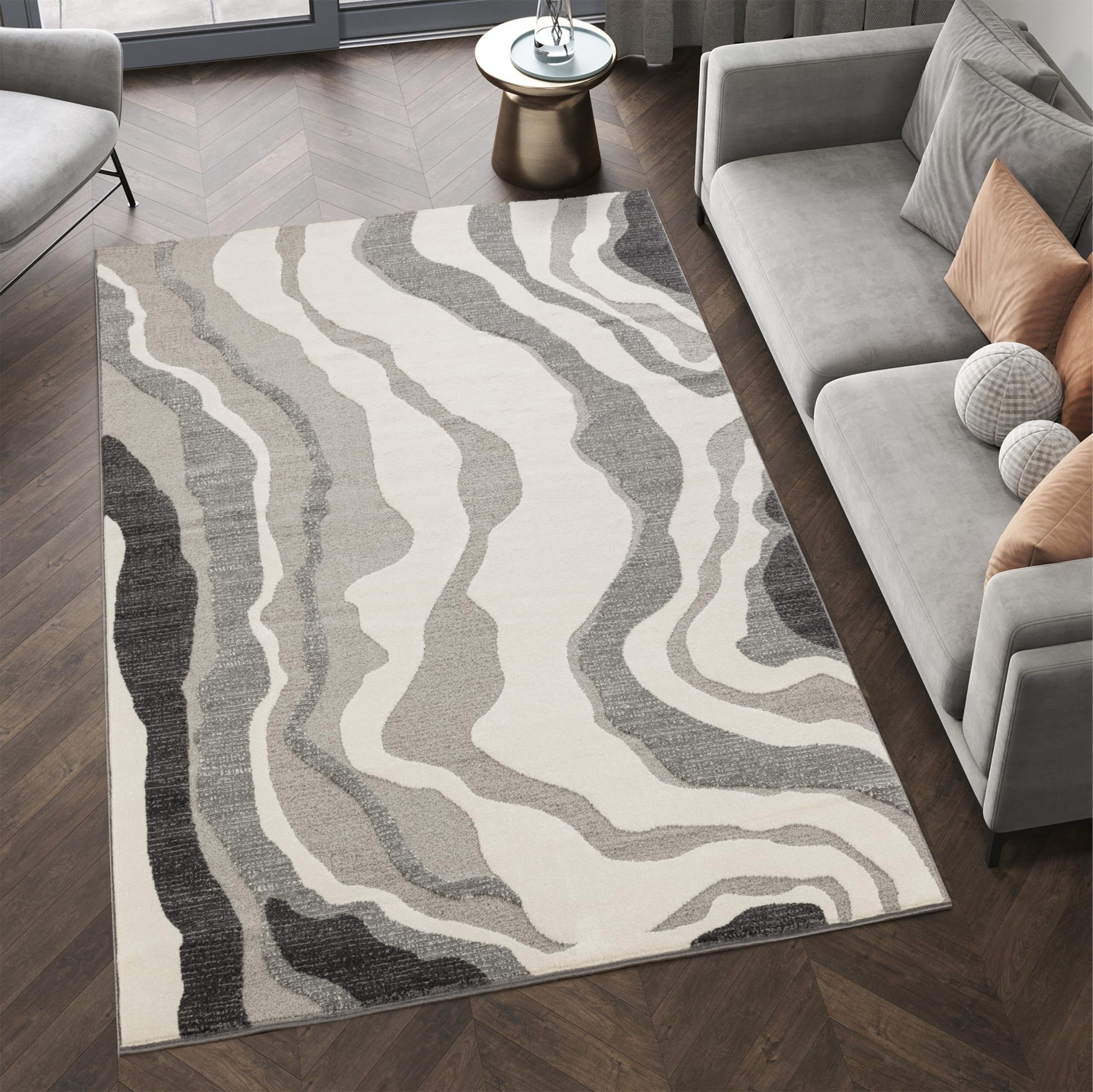 STL Washable Area Rug 60 x 220 cm Non-Slip, Soft Floor Carpet for Living Room, Bedroom, Lounge, Dining or Kitchen, Soft, Durable & Non-Shedding Area Rugs,Indoor Floor Carpet, Geometric Design-Grey