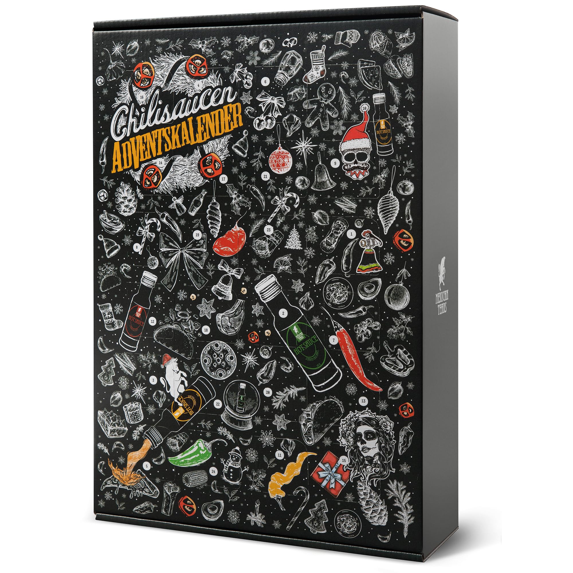 Mexican Tears Scharfe Sauce Adventskalender 24 Chilisaucen 20ml wiederverschließbare Glasflaschen limitierte Auflage