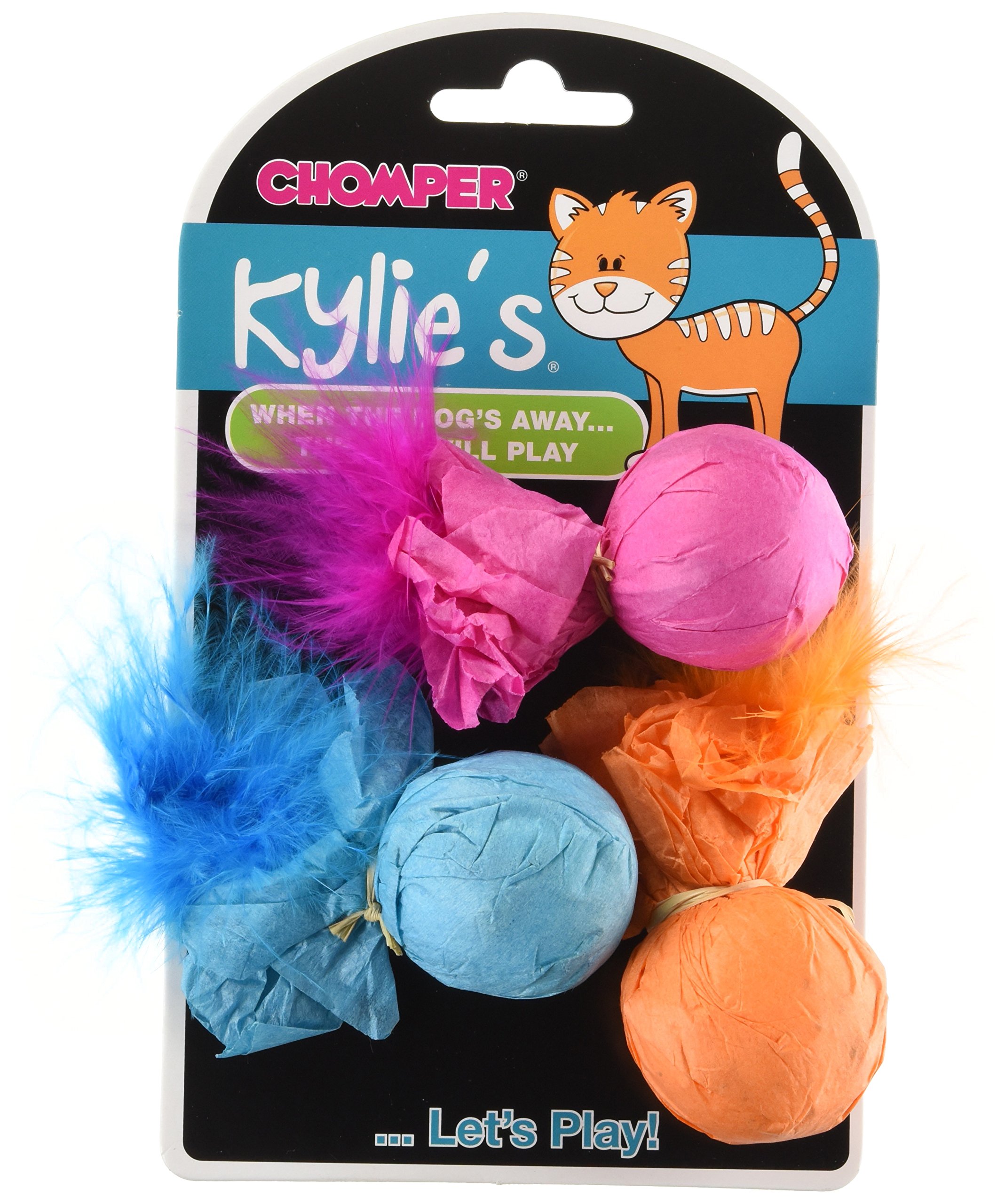 Boss Pet Chomper Kylie's Brites 3-Piece Paper Ball Rattlers Toy with Feather for Pets