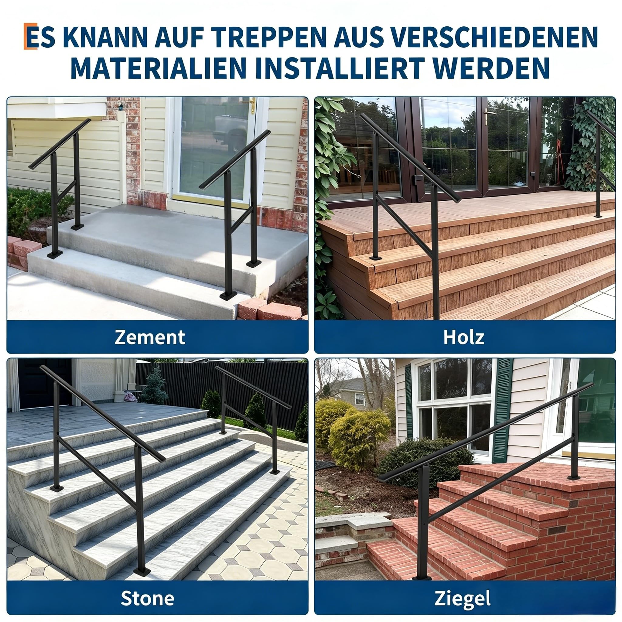 Garvee Treppengeländer Handlauf für 4 Stufen, Schwarz