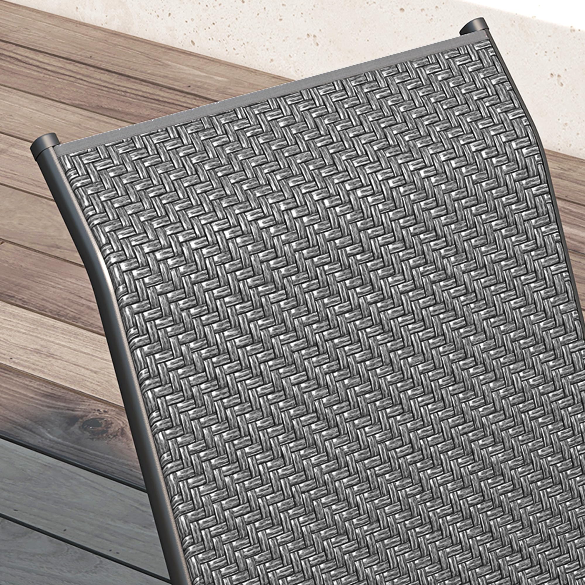 Outsunny Set 4 Sedie da Giardino Impilabili in Rattan PE e Acciaio Grigio | Sedie da Pranzo per Esterni con Braccioli