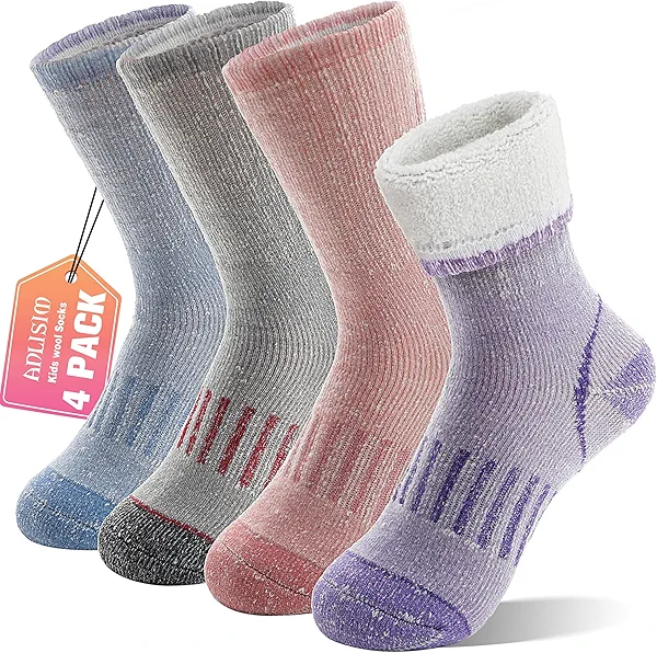 Anlisim Kids Merino Wool Hiking Socks Boys Girls Toddlers Thermal Winter Warm Boot Thick Cushion Snowboarding Socks