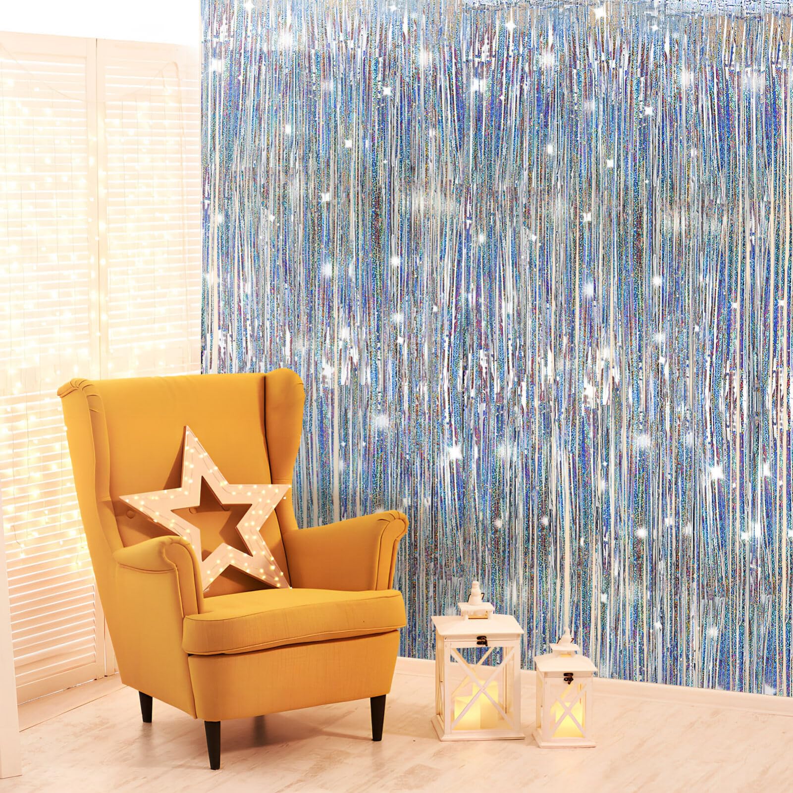 Cabilock Silber Lametta Vorhang 98X39 Zoll Glitzer Fransen Party Hintergrund Vorhang Für Geburtstag Hochzeit Feierlichkeiten Deko Streamer Kulisse