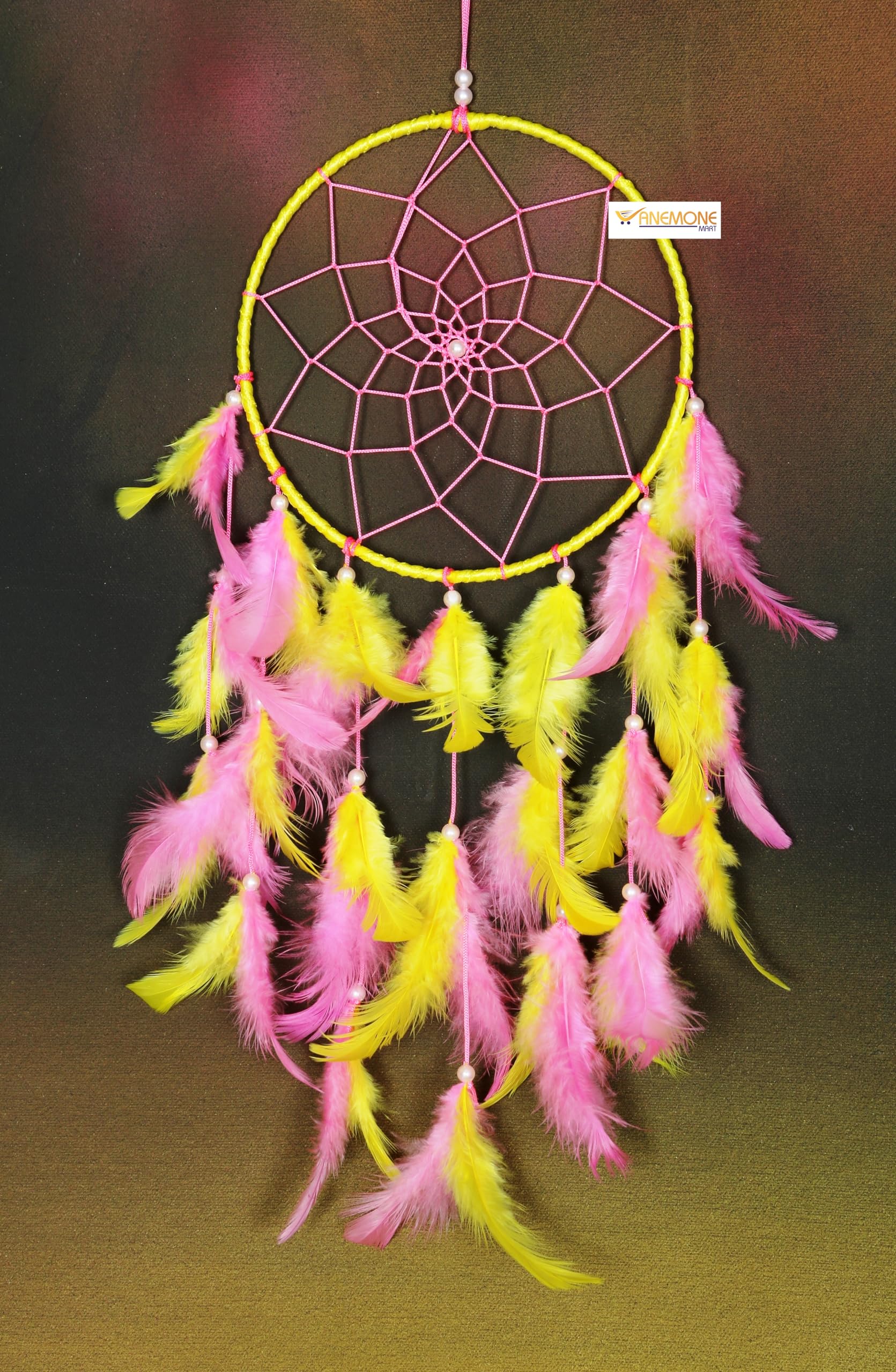 ANEMONE MART® Dream Catcher Pink Colour Wall Hanging Wall Hanging for Bedroom and Living Room, Dream Catcher for Home Decoration Ringh size10 inch RINGH
