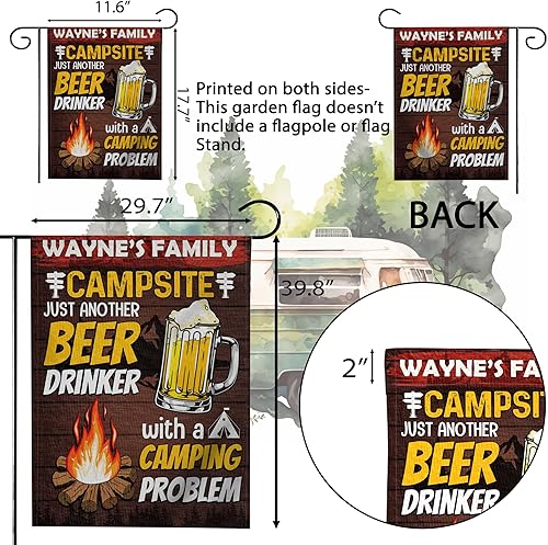 Miniatura 2 de Divertidas banderas de jardín para campamento, simplemente otro bebedor de cerveza, decoraciones de campamento en campistas para amantes del