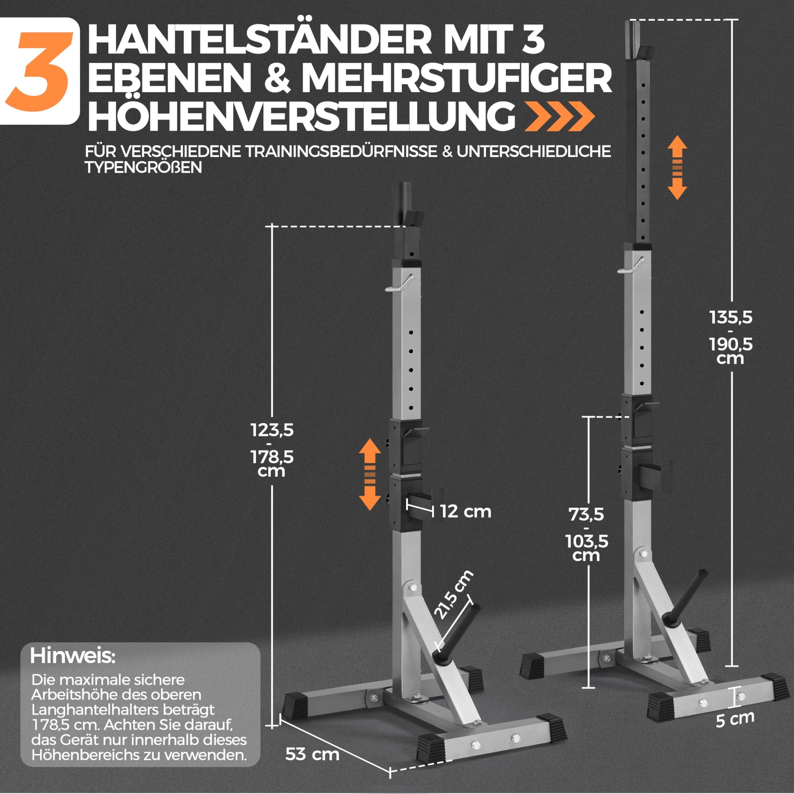 Yaheetech Hantelständer Hantelscheibenständer Höhenverstellbarer Langhantelständer Hantelhalter Langhantelstange Ständer bis 300 kg Belastbar Langhantel Ständer mit 3 Hantelablagen