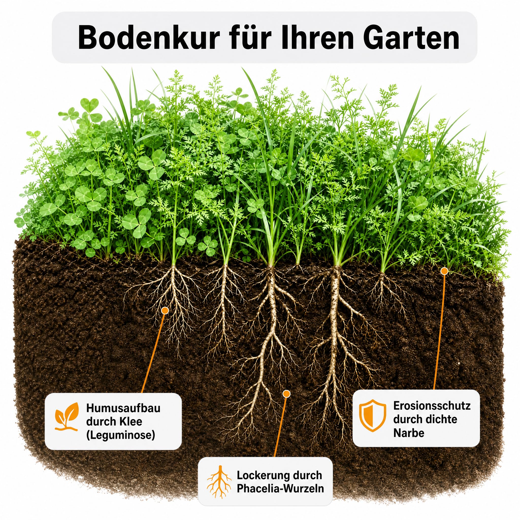 Gärtner's erste Wahl! Bobby-Seeds Bodenkur Schnellgrüner 2500 g für ca. 500 m², Saatgut ohne Gentechnik zur Schnellbegrünung brachliegender Flächen, Klee & Phacelia & Weidelgras