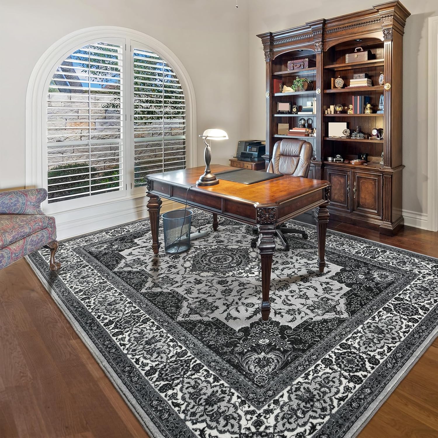 Area Rug for Living Room, Machine Washable Grey Rugs for Bedroom, 4x6Ft Non-Slip Vintage Carpet for Office Dining Room Entryway Hallway