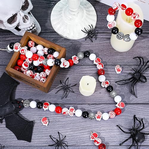 Miniatura 4 de Whaline 130 cuentas de madera de Halloween, cuentas de madera de truco o trato sangriento, cuentas espaciadoras para collares, pulseras, joyería,