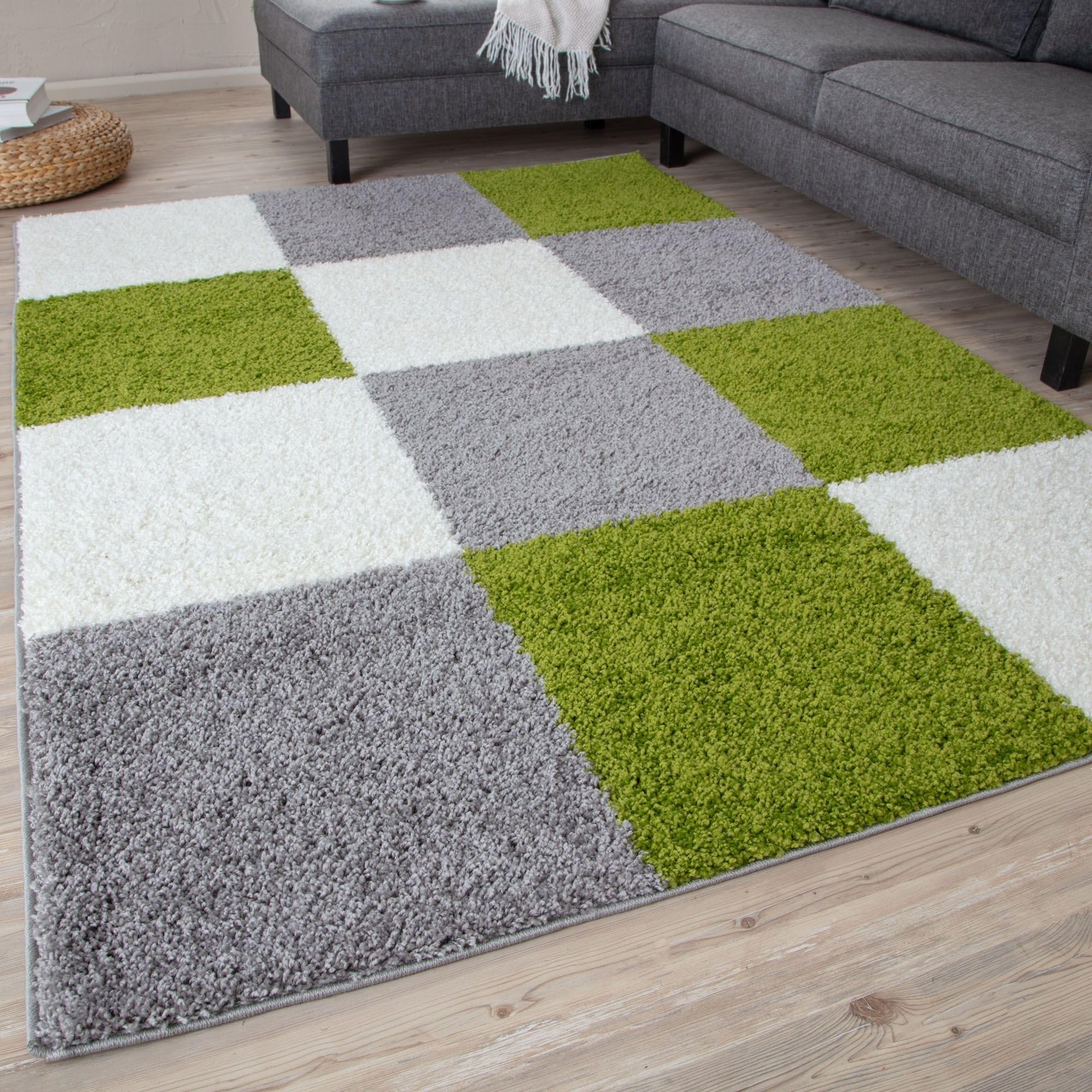 THE RUGS Area Rug – Modern Luxury Shaggy Rug, Multicolour Pattern Carpet, Ultra Soft for Bedroom, Living Room, Kids Room, (240x340 cm, Green)