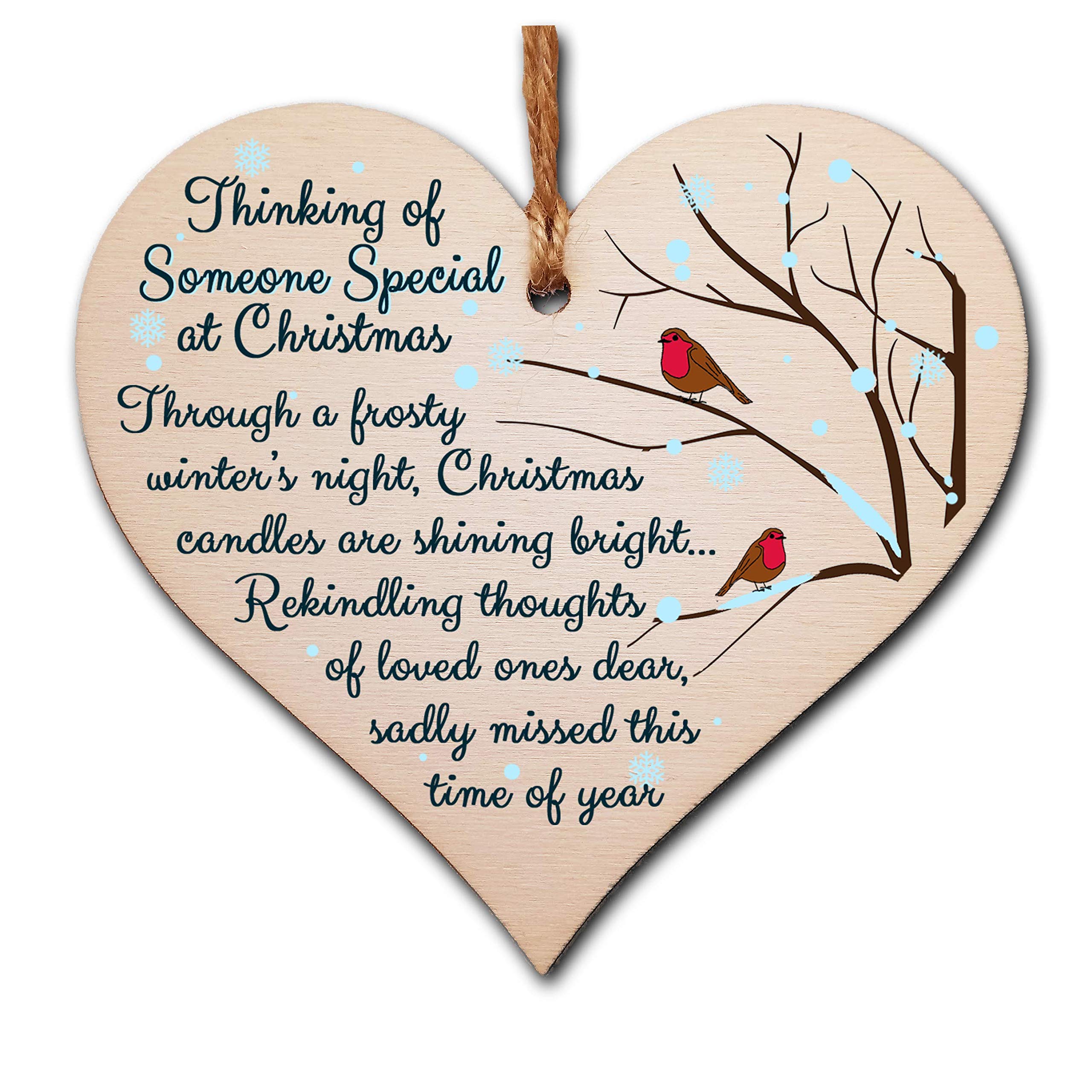 The Plum Penguin Beige/Brown Handmade Wooden Christmas Hanging Heart Plaque Gift Thing Of Someone Special Sentimental Missing You Rememberance Lost Loved Ones Tree Decoration