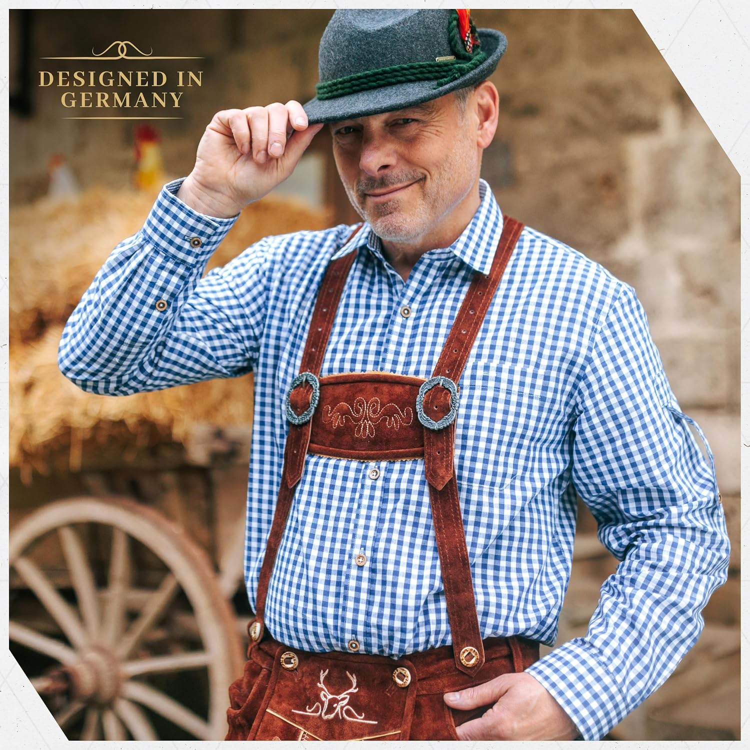 BAVARIA TRACHTEN German Oktoberfest Shirts for Men - Authentic German Lederhosen Shirt Men - Original Bavarian Shirt for Lederhosen Outfit - Checkered Blue - Classic - Size XL