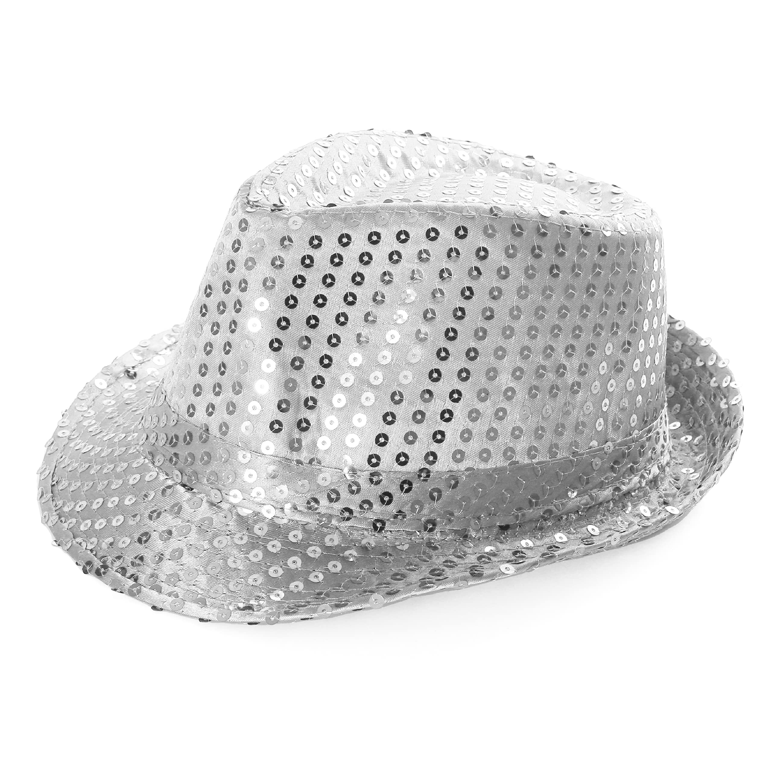 Silver Trilby Hat - Silver Sequin Fedora Hat 1920's Gangster Fancy Dress Unisex Accessory - Perfect for Sporting Events, Dance Shows, Parties and Fancy Dress Events - Pack Of 6
