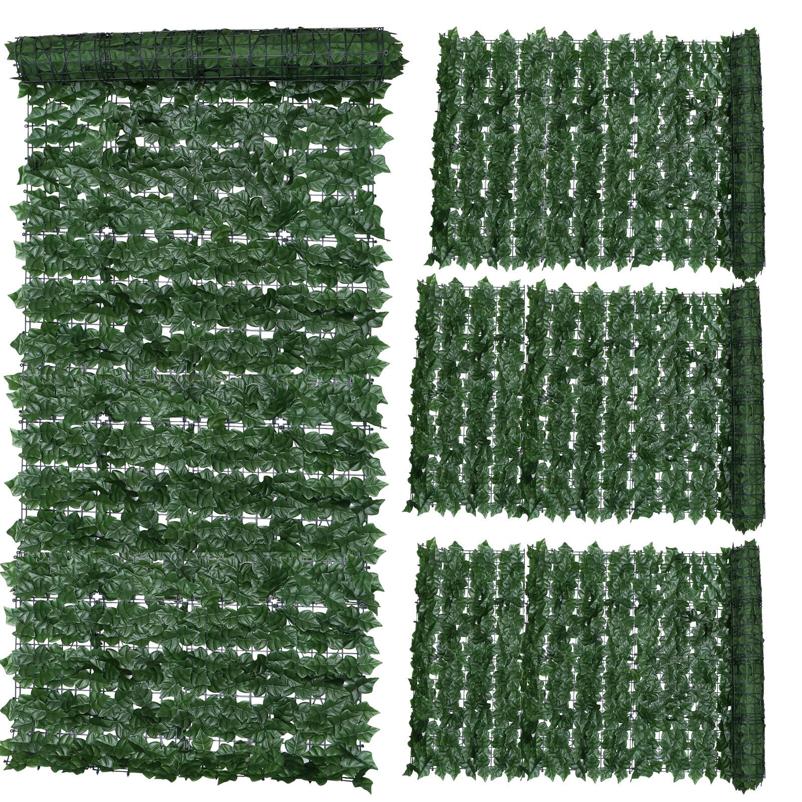 Artificial Ivy Privacy Fence Screen, Artificial Faux Ivy Hedge Leaf and Vine Privacy Fence Wall Screen,4pc Decorative Faux Ivy Greenery Fencing Panel Artificial Hedges Screen for Balcony Patio Outdoor