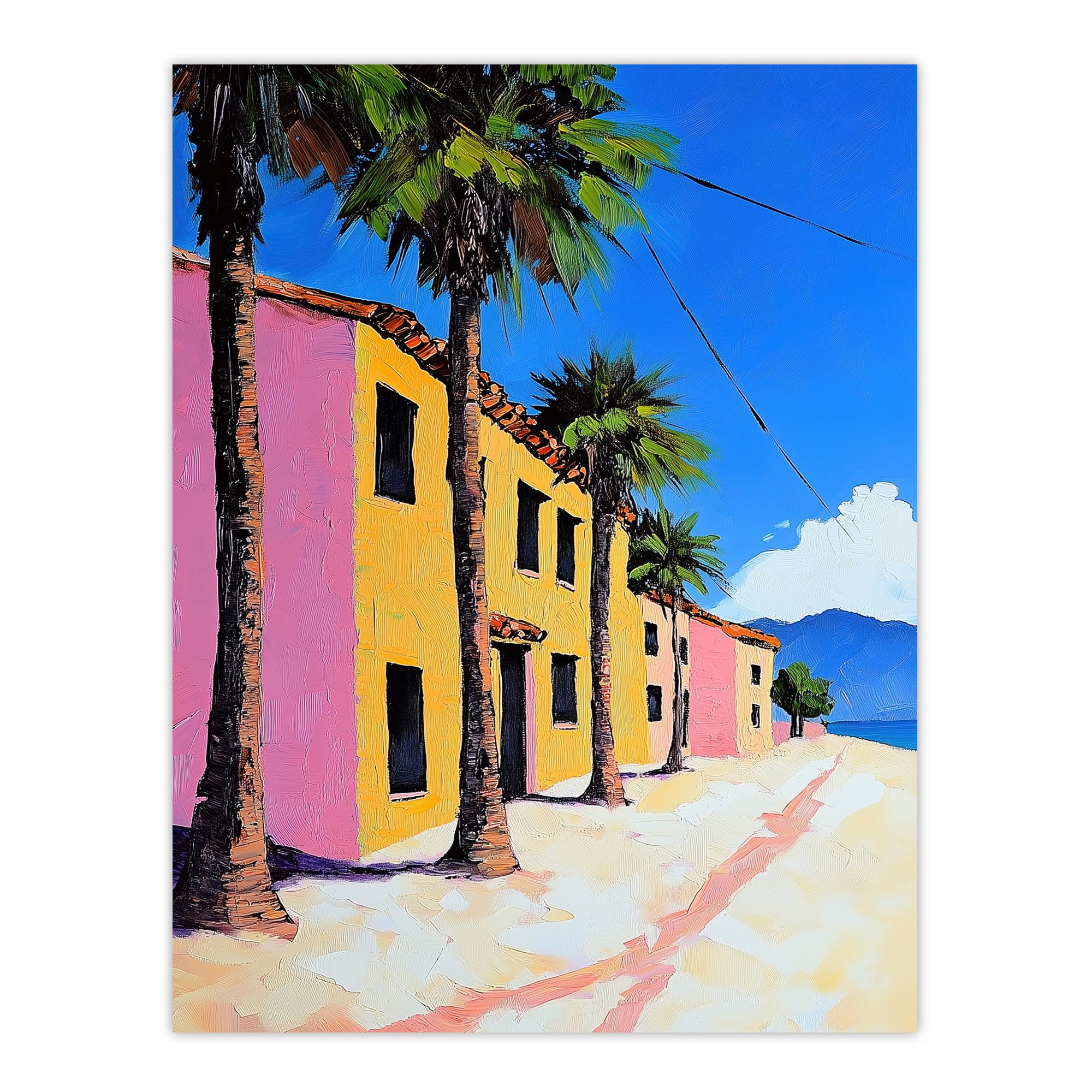 Artery8 Coastal Village Houses Palm Trees Spain Townscape Living Room Extra Large XL Wall Art Poster Print