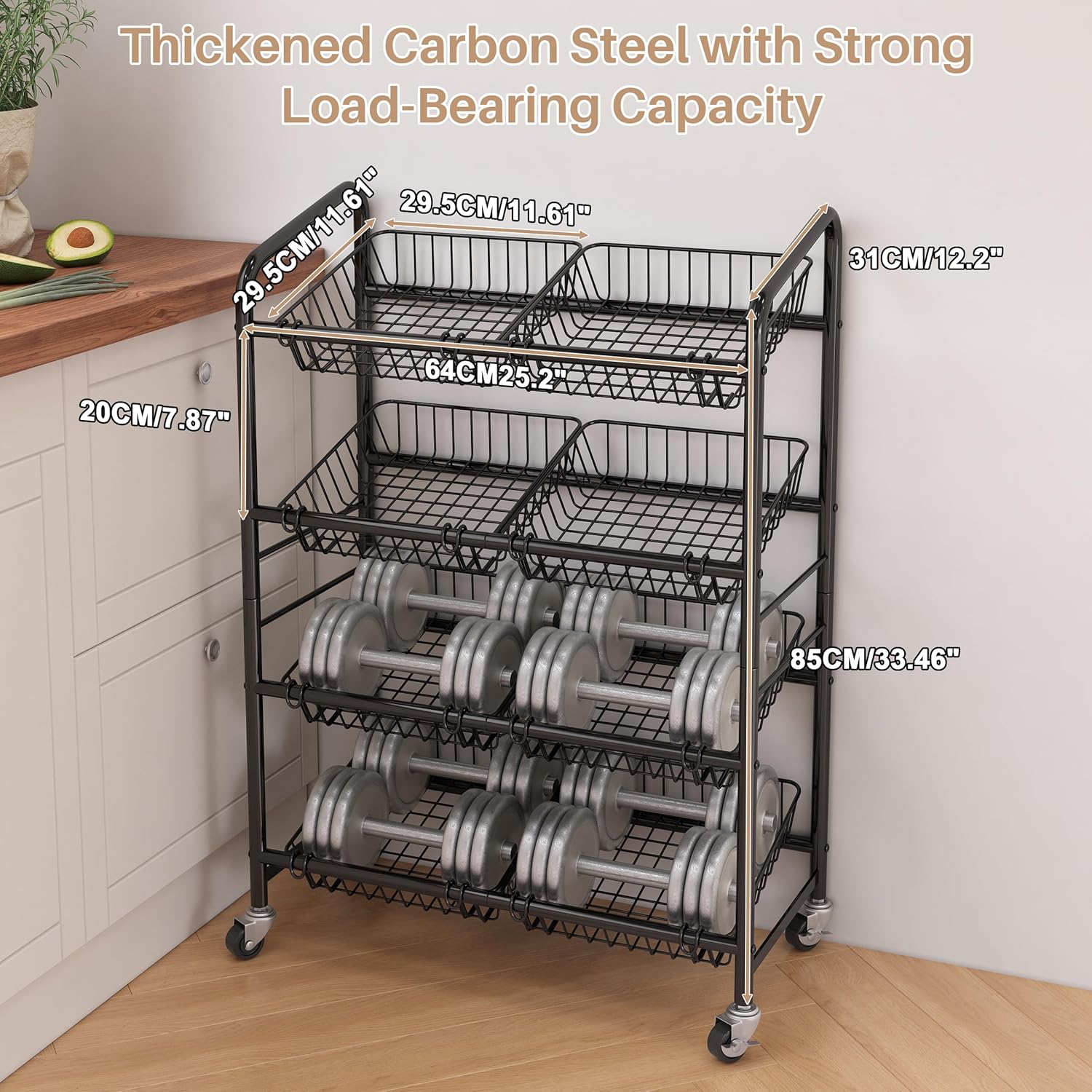 UMDONX Fruit Basket Storage Cart with 8 Baskets and Wheels – Rolling Metal Kitchen Organizer for Fruits, Vegetables, Snacks & Pantry – Space-Saving Multi-Purpose Storage Rack for Home & Apartment - Image 2