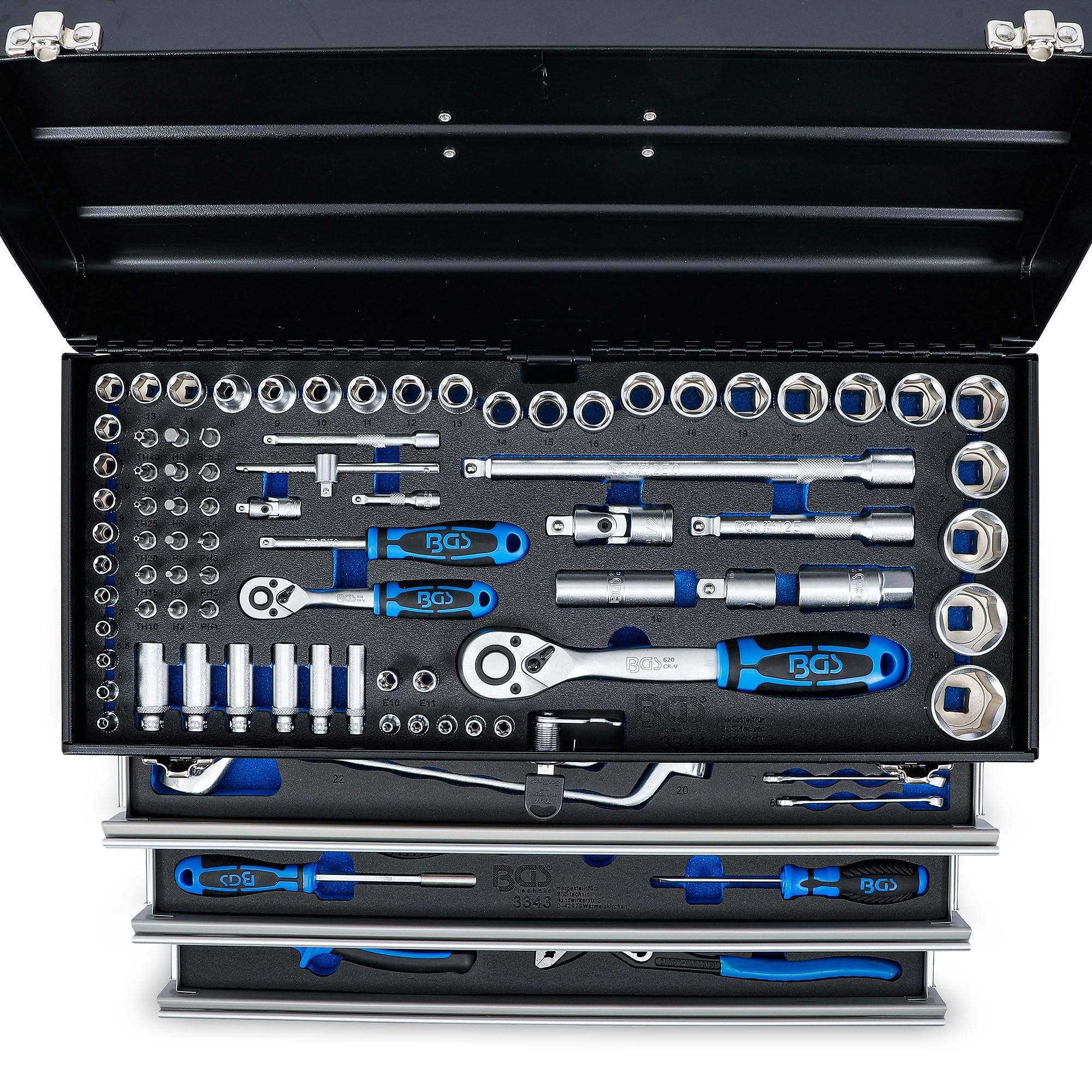 BGS 3318 | Caisse à outils métallique | 3 tiroirs | avec 143 outils