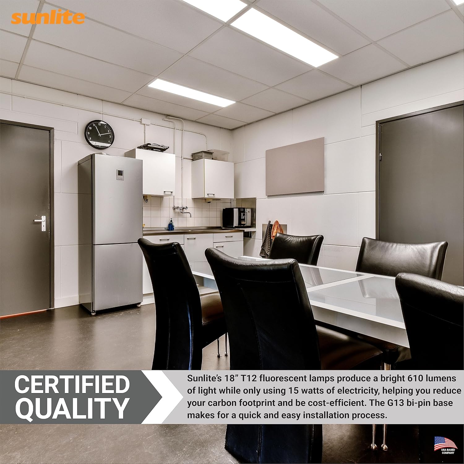 Sunlite 30000 F15T12/CW 18-Inch T12 Straight Tube Fluorescent Lamp, 15 Watts, 610 Lumens, 4100K Cool White, Medium Bi-Pin G13 Base, 30 Pack