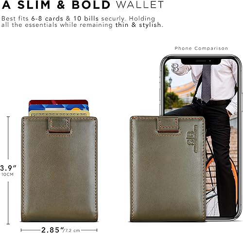 Miniatura 4 de SERMAN BRANDS Cartera delgada con clip para dinero con bloqueo RFID, bolsillo frontal plegable de cuero, billetera minimalista para hombre con clip