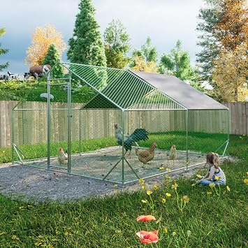 Chicken Coop Large Metal Chicken Run for Yard Chicken Pen/Cage Outdoor Walk-in Chicken House Heavy Duty Poultry Cage with Waterproof and Anti-UV Cover