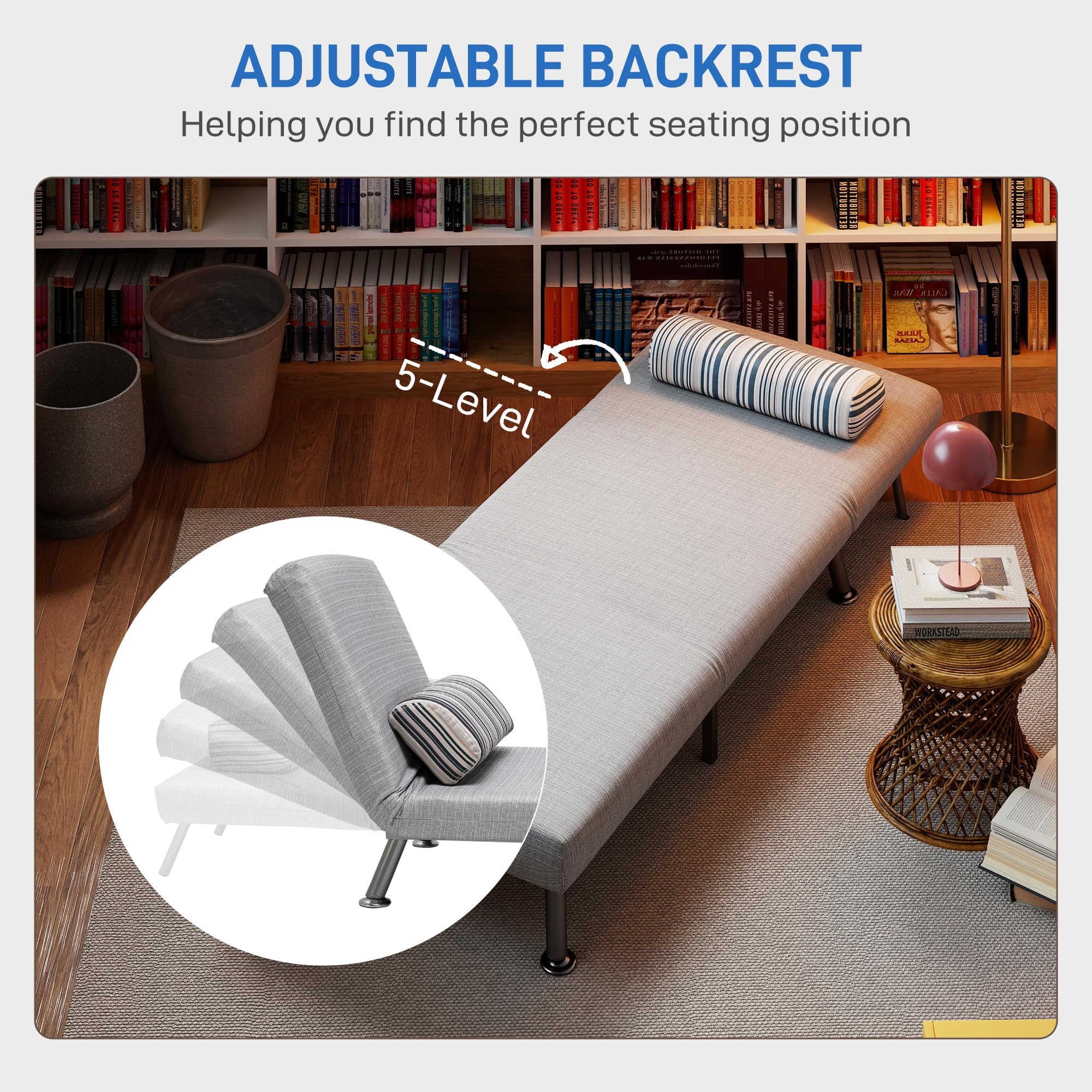 HOMCOM Canapé-lit Convertible, Tissu en Lin, Acier, Mousse éponge, Gris, 185 x 75 cm