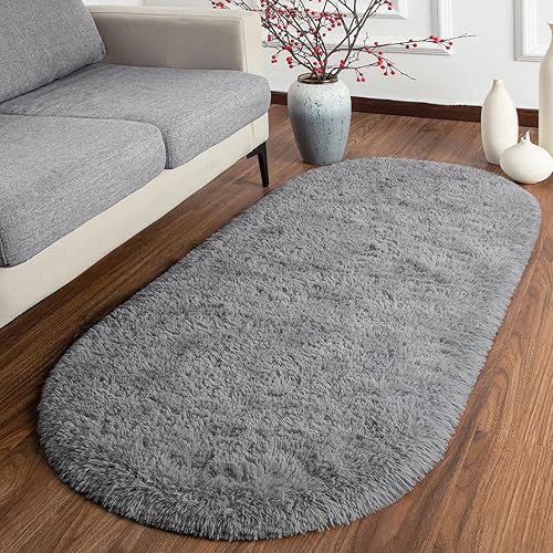 Miniatura 2 de Softlife Alfombras esponjosas para dormitorio, alfombra de área bonita para niñas y niños, decoración del hogar, 2 x 5 pies, alfombra ovalada de