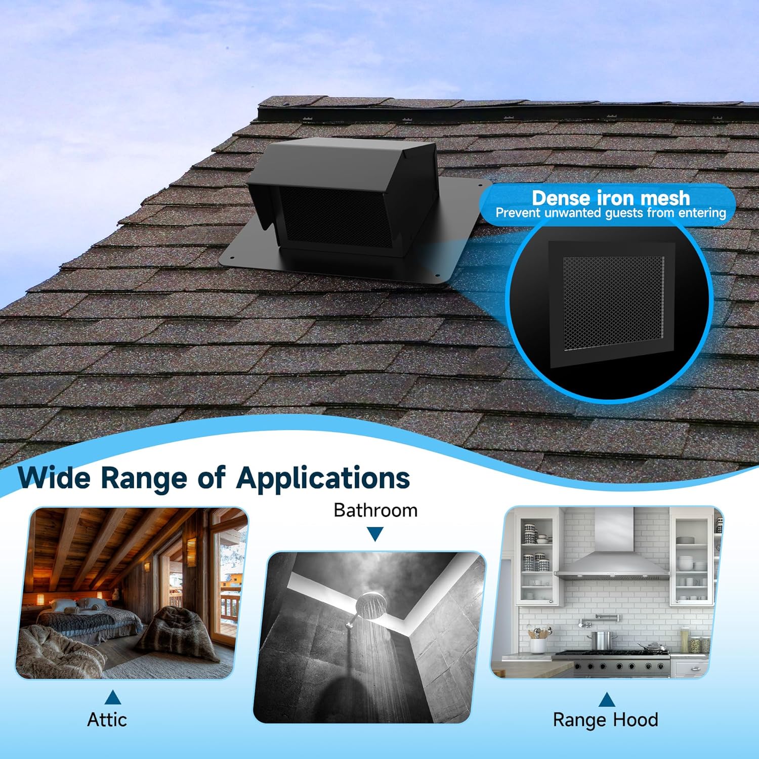 6 Inch Roof Vent Cap - Heavy Duty Steel Removable Roof Vents with Back-Draft Damper, Roof Vents for Houses Attic,Kitchen Range Hood,Dryer and Bathroom, Roof Exhaust Vent for Ventilation System