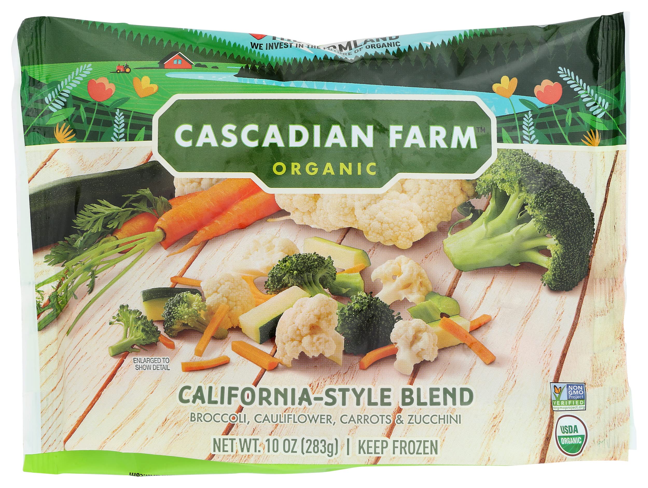 Cascadian Farm Organic Frozen California-Style Blend with Broccoli, Cauliflower, Carrots, and Zucchini, Non- GMO, 10 oz Bag